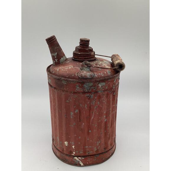 Vintage Metal Oil/Gas Can W/ Wooden Handle And Spout - Picture 3 of 5